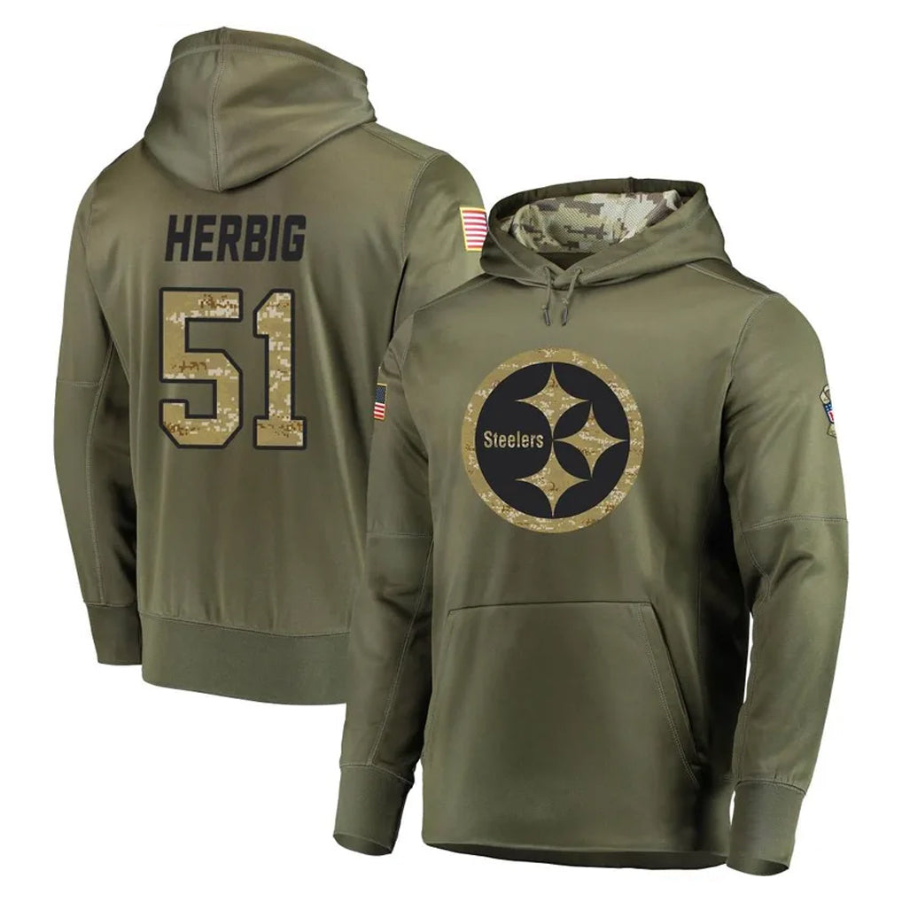 Kdoa P.Steelers #51 Nick Herbig Player Olive Salute to Service Pullover Hoodie Home Game Stitched Jerseys