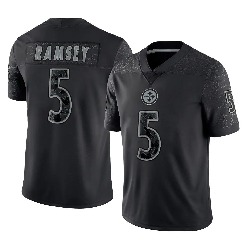 Kdoa P.Steelers #5 Jalen Ramsey Player Black Reflective Limited Home Game Stitched Jerseys