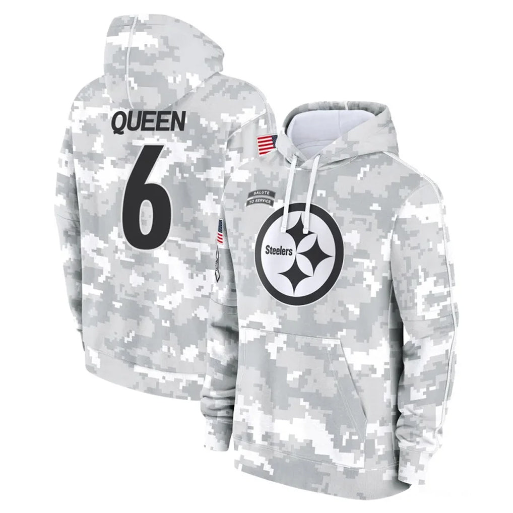 Kdoa P.Steelers #6 Patrick Queen Player Arctic Camo Limited Salute to Service Pullover Hoodies Game Stitched Jerseys