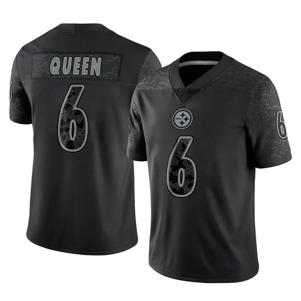 Kdoa P.Steelers #6 Patrick Queen Player Black Reflective Limited Home Game Stitched Jerseys