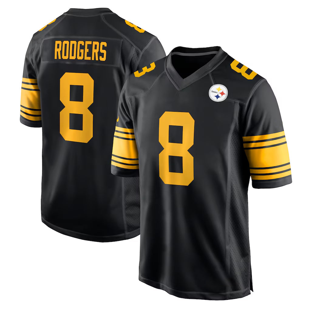 Kdoa P.Steelers #8 Aaron Rodgers Player Black Color Rush Home Game Stitched Jerseys
