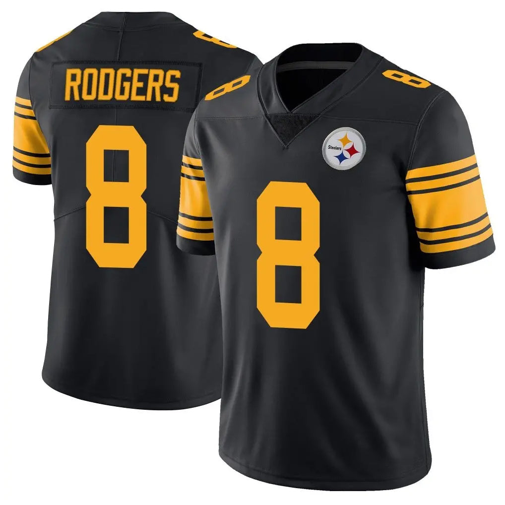 Kdoa P.Steelers #8 Aaron Rodgers Player Black Limited Color Rush Home Game Stitched Jerseys