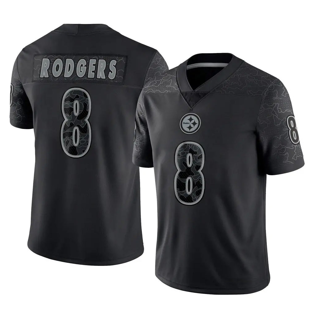 Kdoa P.Steelers #8 Aaron Rodgers Player Black Reflective Limited Home Game Stitched Jerseys