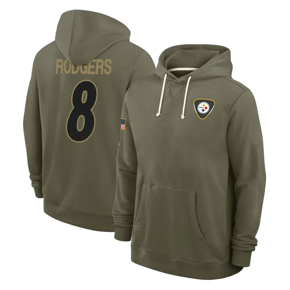 Kdoa P.Steelers #8 Aaron Rodgers Player Olive Salute to Service Pullover Hoodies Limited Stitched Jerseys