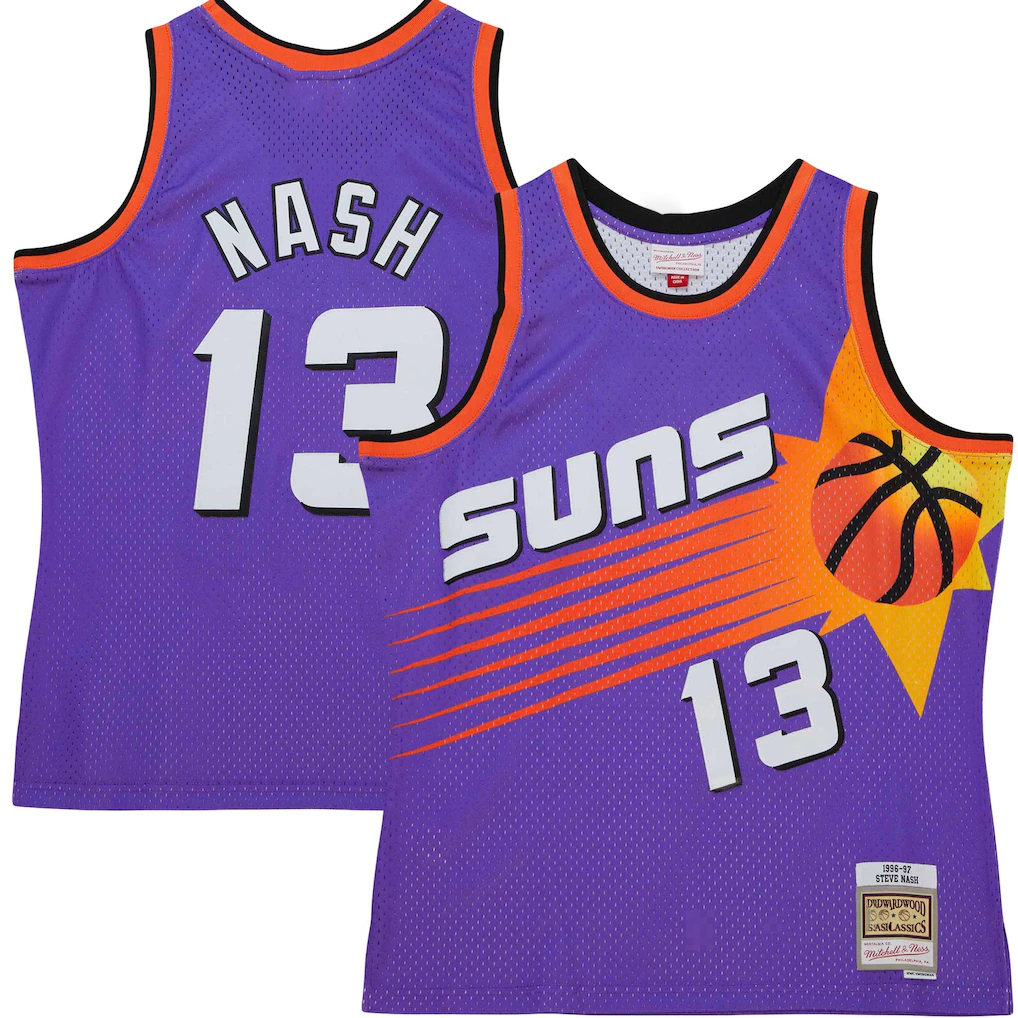 Kdoa P.Sunss #13 Steve Nash Mitchell & Ness Purple Hardwood Classics 1996-1997 Tropical Swingman Jerseys