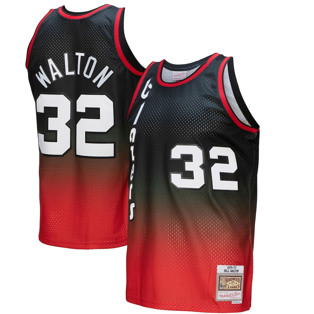 Kdoa PT.Blazers #32 Bill Walton Mitchell & Ness RedBlack 1976--1977 Hardwood Classics Fadeaway Swingman Player Jerseys