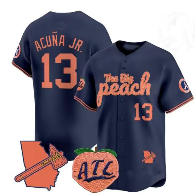 Kdoa A.Braves #13 Ronald Acuna Jr. NavyThe Big Peach Vapor Stitches Personalized Jersey