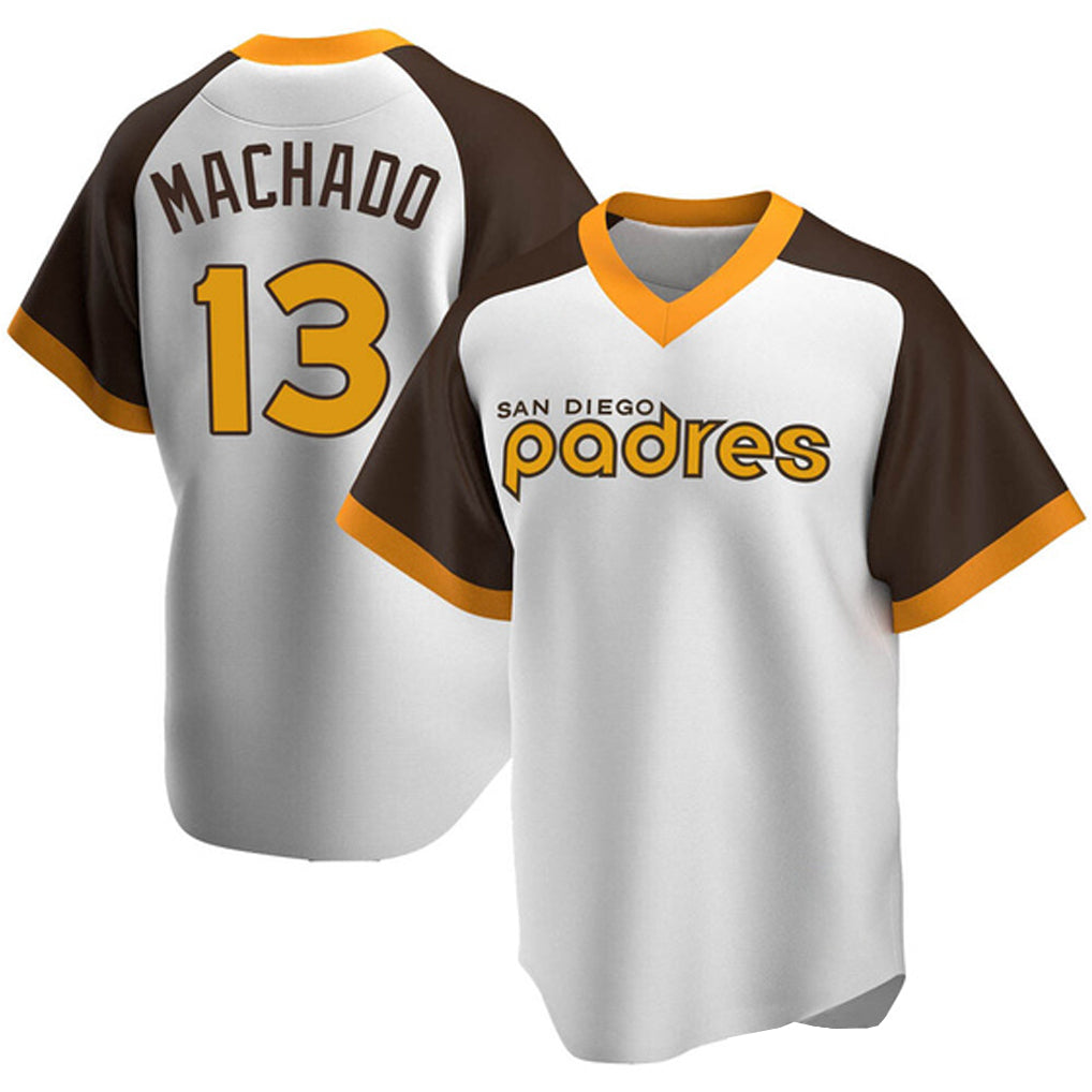 Kdoa S.Diego Padres #13 Manny Machado Player White Home Cooperstown Collection Replica Game Stitched Jerseys