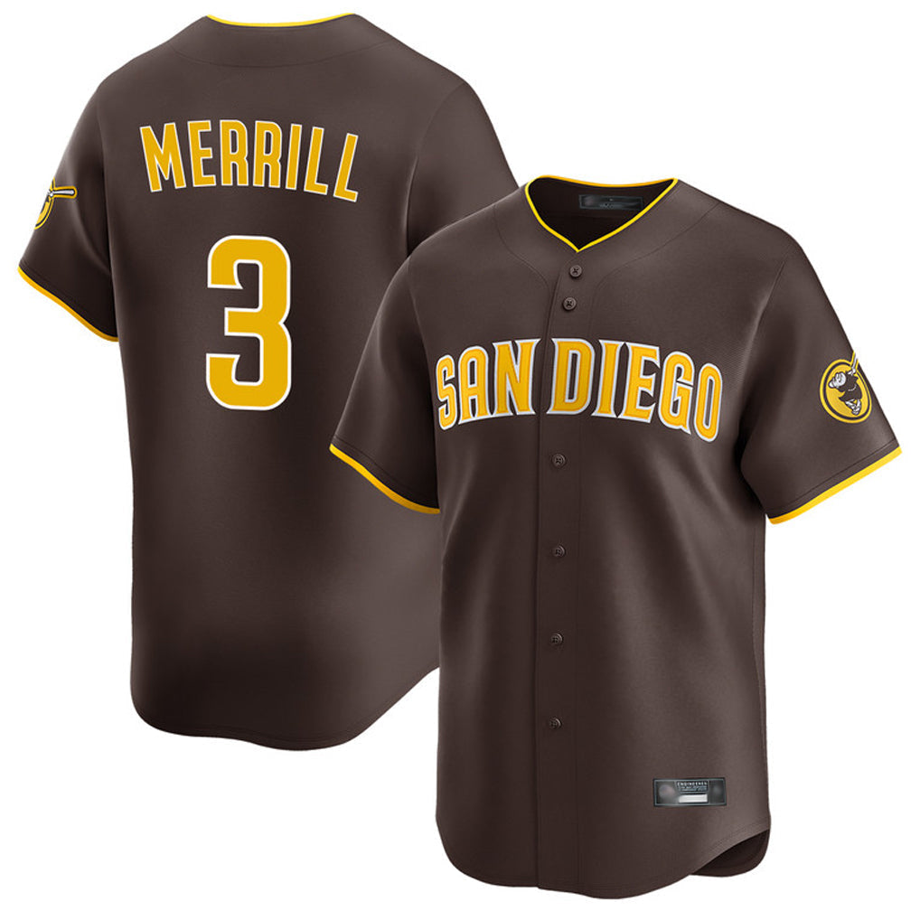 Kdoa S.Diego Padres #3 Jackson Merrill Player Brown Home Limited Stitched Jerseys