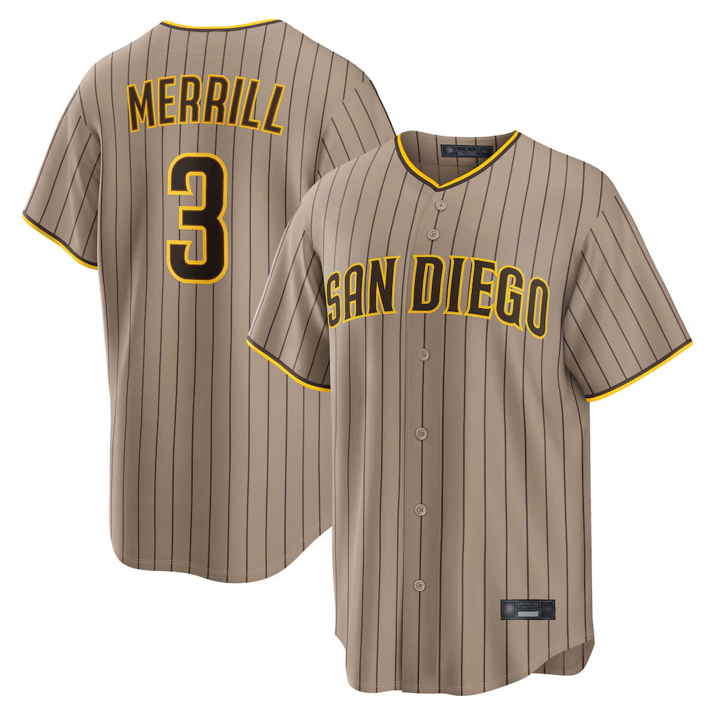 Kdoa S.Diego Padres #3 Jackson Merrill Player Khaki Home Game Stitched Jerseys