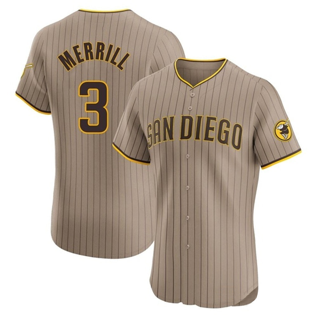 Kdoa S.Diego Padres #3 Jackson Merrill Player Khaki Home Limited Elite Stitched Jerseys