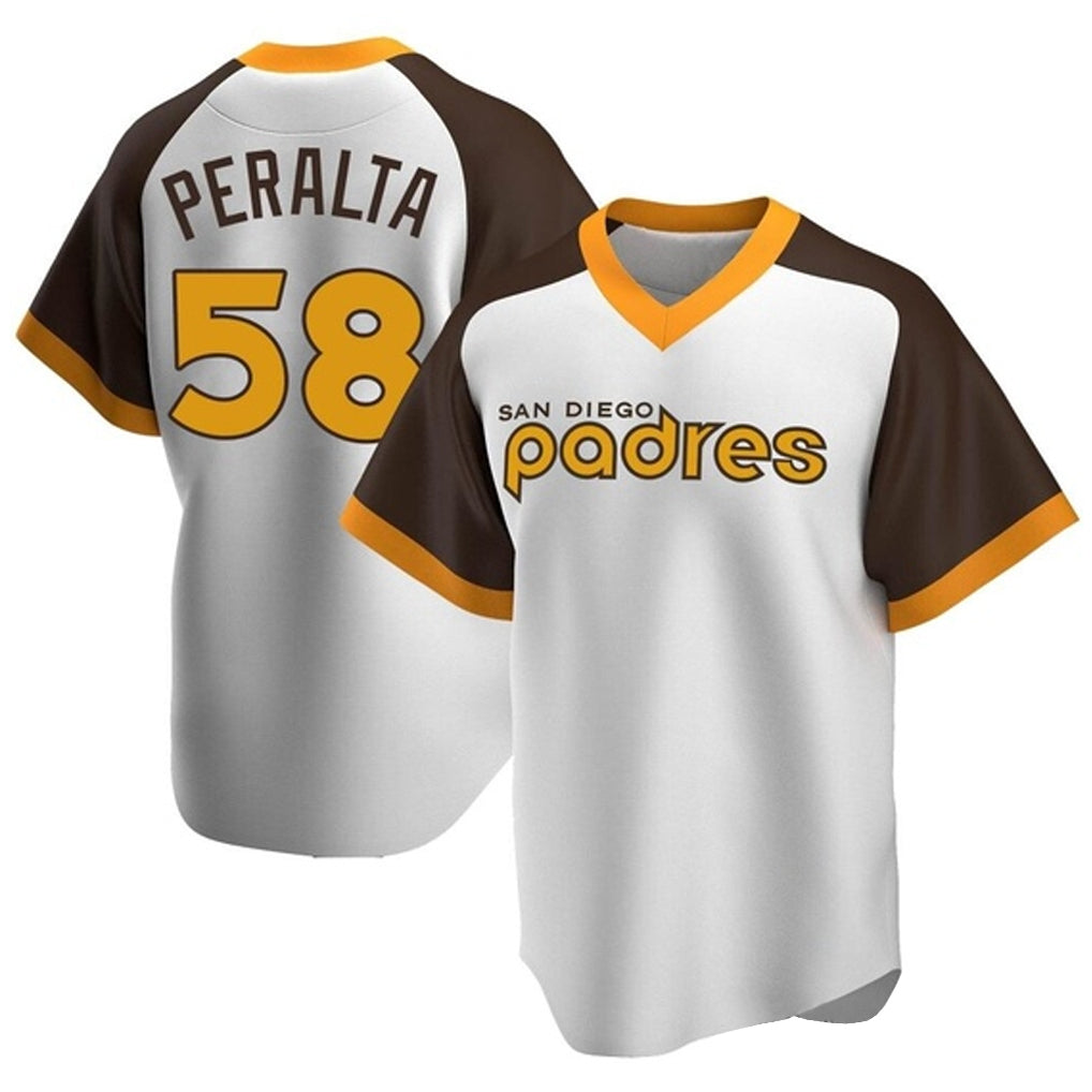 Kdoa S.Diego Padres #58 Wandy Peralta Player White Home Cooperstown Collection Replica Game Stitched Jerseys