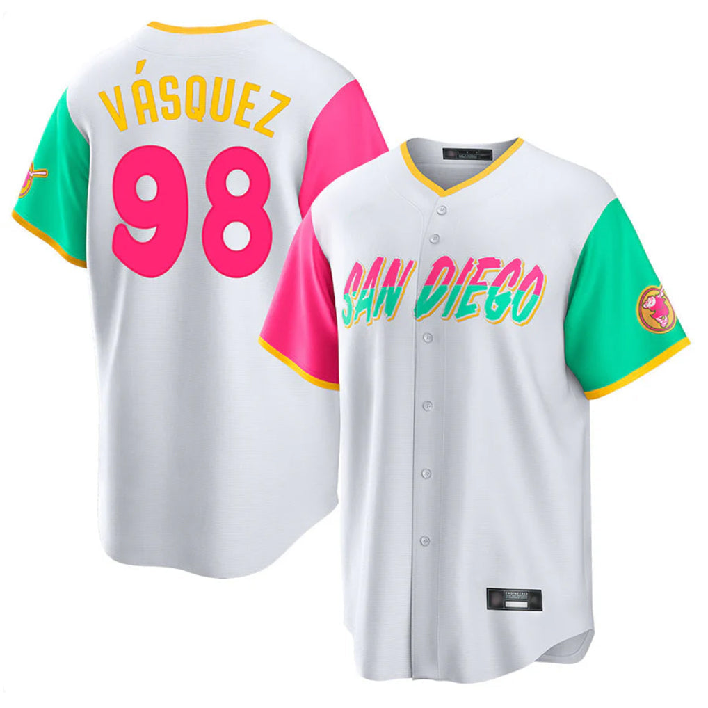 Kdoa S.Diego Padres #98 Randy Vasquez Player White City Connect Home Game Stitched Jerseys