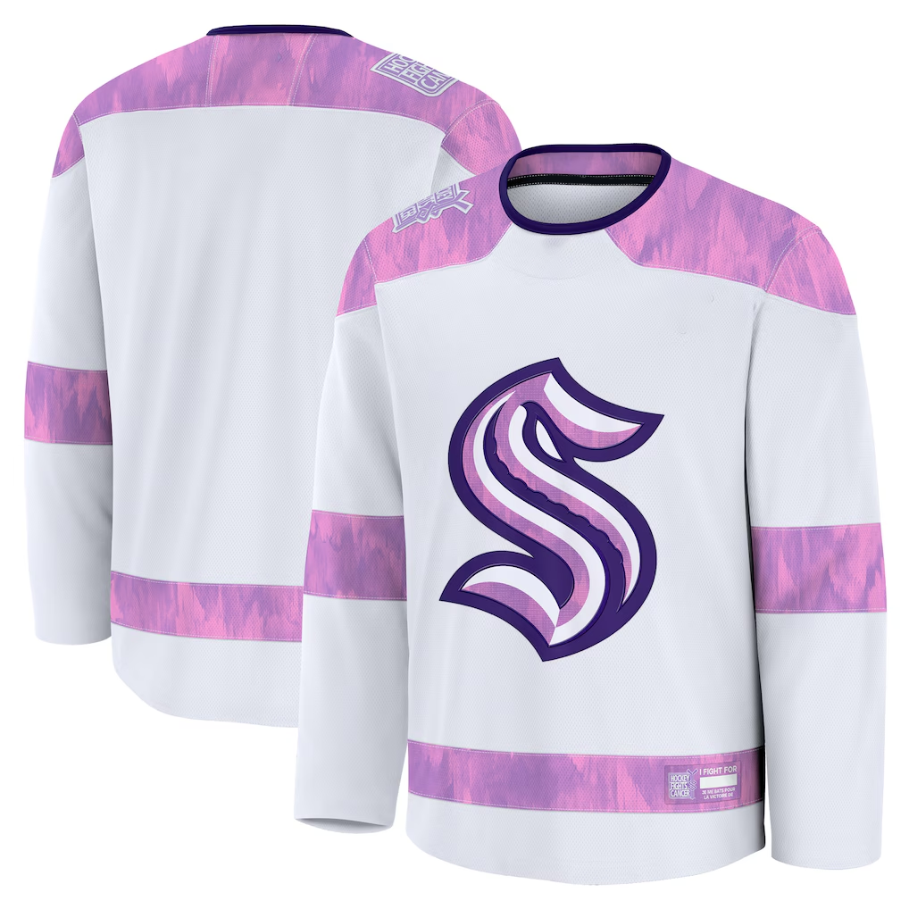 Kdoa S.Kraken White 2024 Hockey Fights Cancer Practice Jerseys