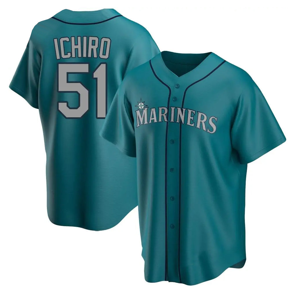 Kdoa S.Mariners #51 Ichiro Suzuki Player Teal Home Game Stitched Jerseys
