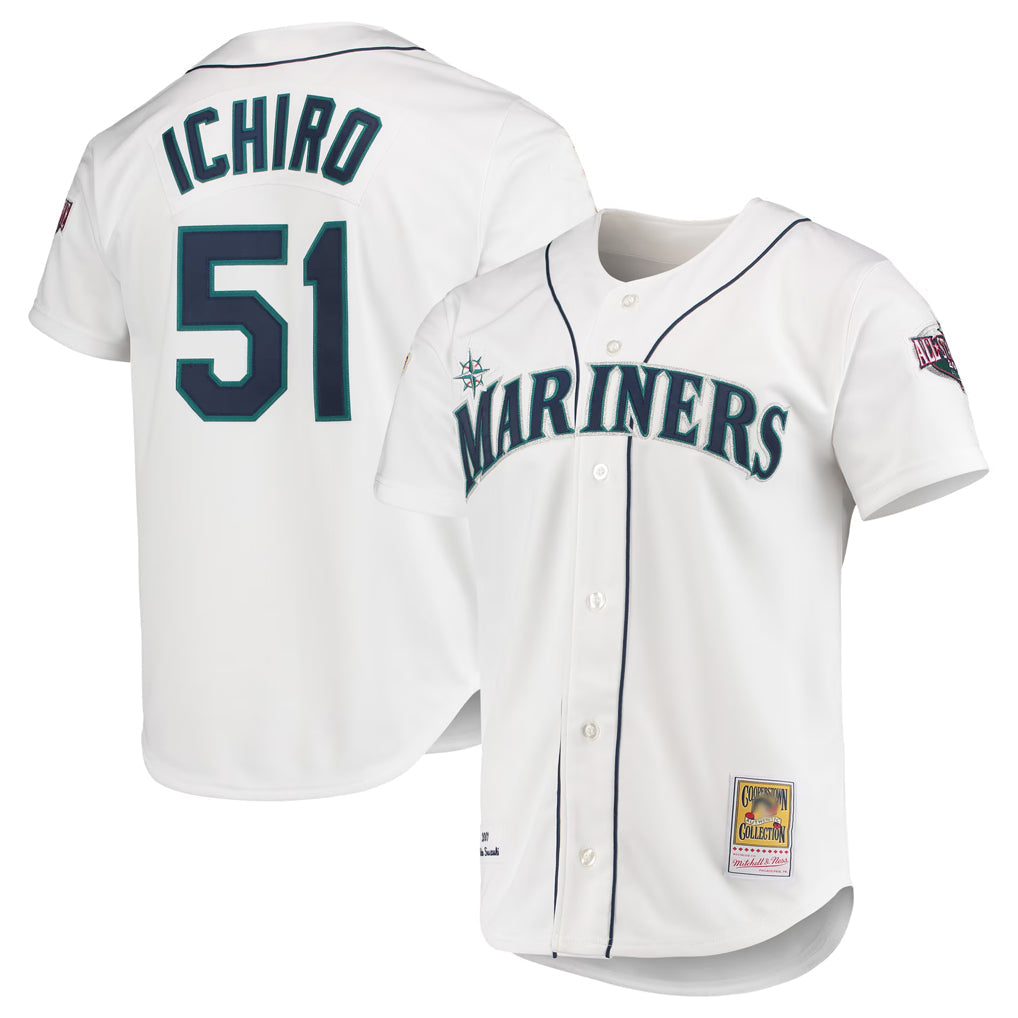 Kdoa S.Mariners #51 Ichiro Suzuki Player White Mitchell & Ness All-Star Game Cooperstown Collection Authentic Limited Stitched Jerseys