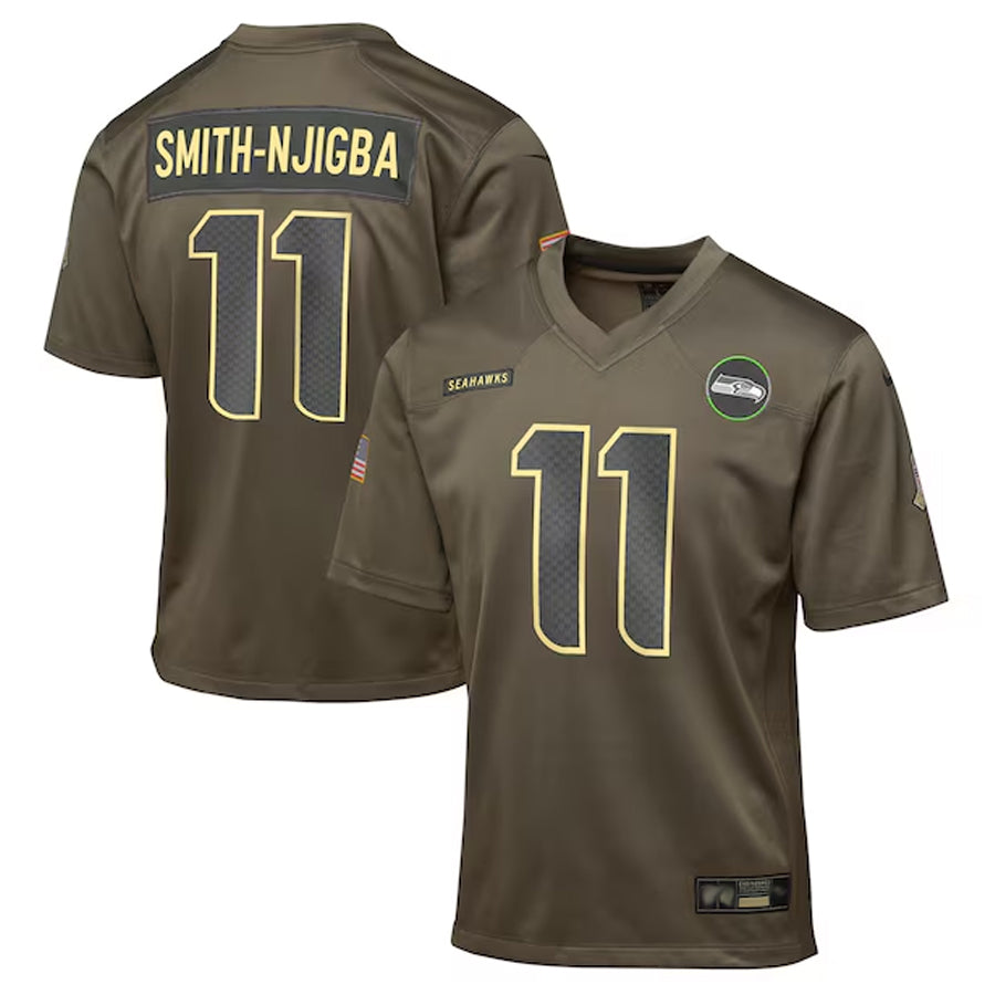 Kdoa S.Seahawks #11 Jaxon Smith-Njigba Player Olive Salute to Service Game Stitched Jerseys