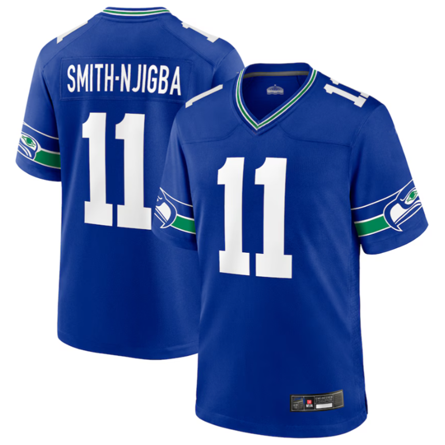 Kdoa S.Seahawks #11 Jaxon Smith-Njigba Royal Throwback Player Game Stitched American Stitched Jerseys