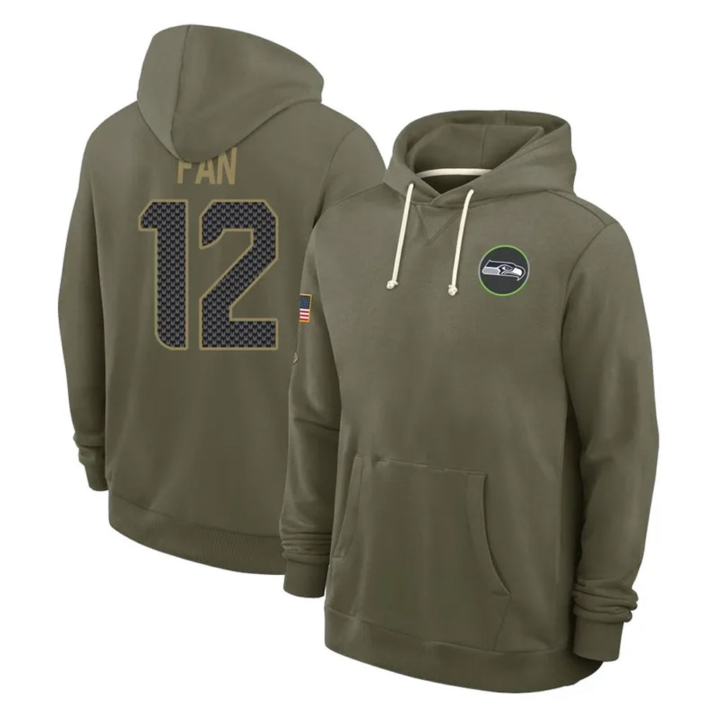 Kdoa S.Seahawks #12 12th Fan Player Olive Salute to Service Pullover Hoodies Limited Stitched Jerseys