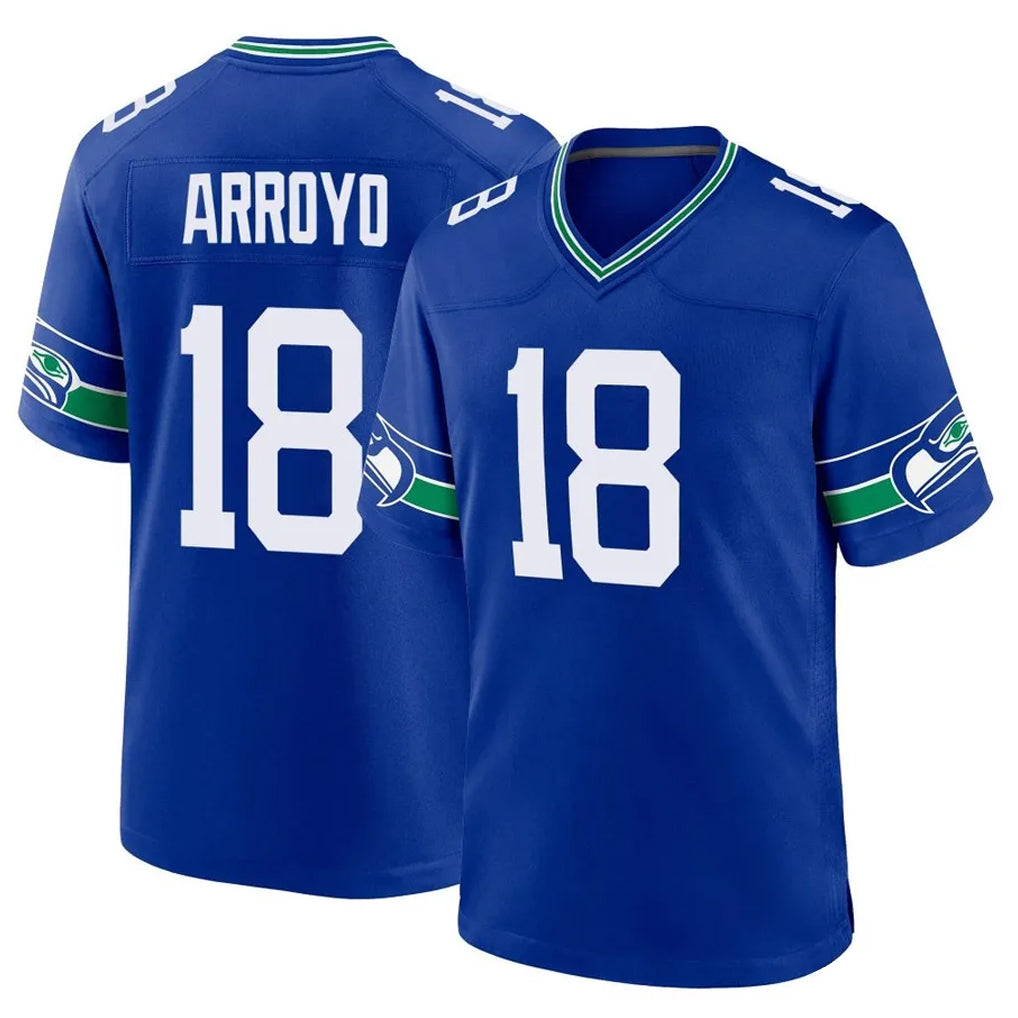 Kdoa S.Seahawks #18 Elijah Arroyo Player Royal Throwback Home Game Stitched Jerseys