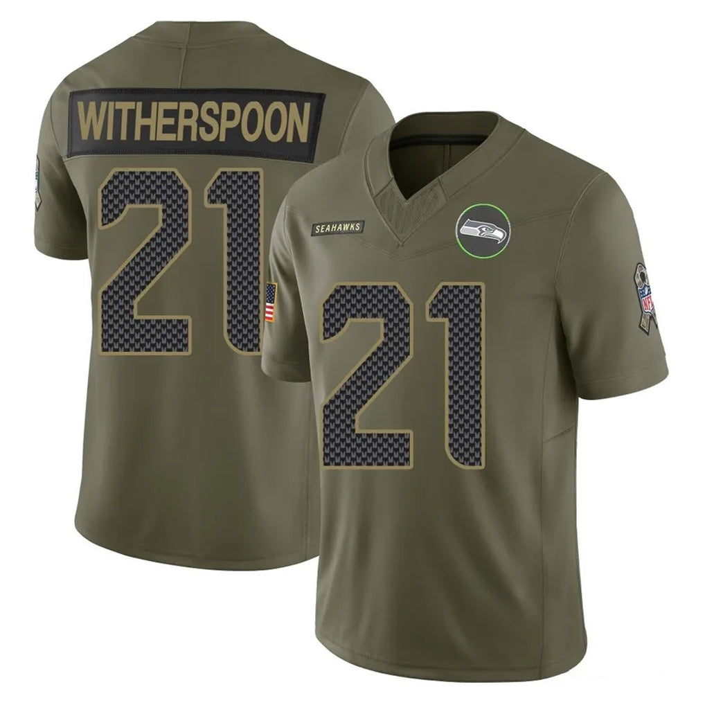 Kdoa S.Seahawks #21 Devon Witherspoon Player Olive 2025 Salute To Service Limited Home Game Stitched Jerseys