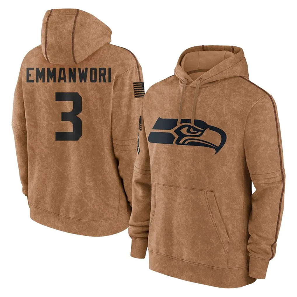 Kdoa S.Seahawks #3 Nick Emmanwori Player Brown Limited Salute to Service Pullover Hoodies Game Stitched Jerseys