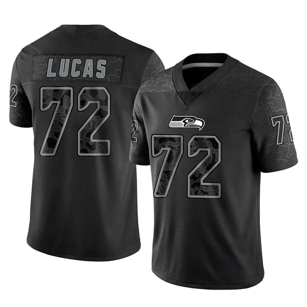 Kdoa S.Seahawks #72 Abraham Lucas Player Black Limited Reflective Home Game Stitched Jerseys