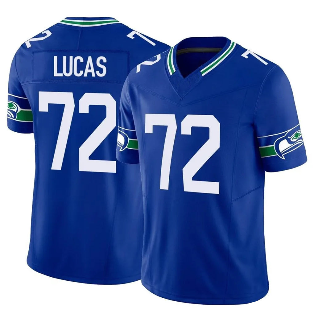 Kdoa S.Seahawks #72 Abraham Lucas Player Royal Limited Throwback Vapor F.U.S.E. Home Game Stitched Jerseys