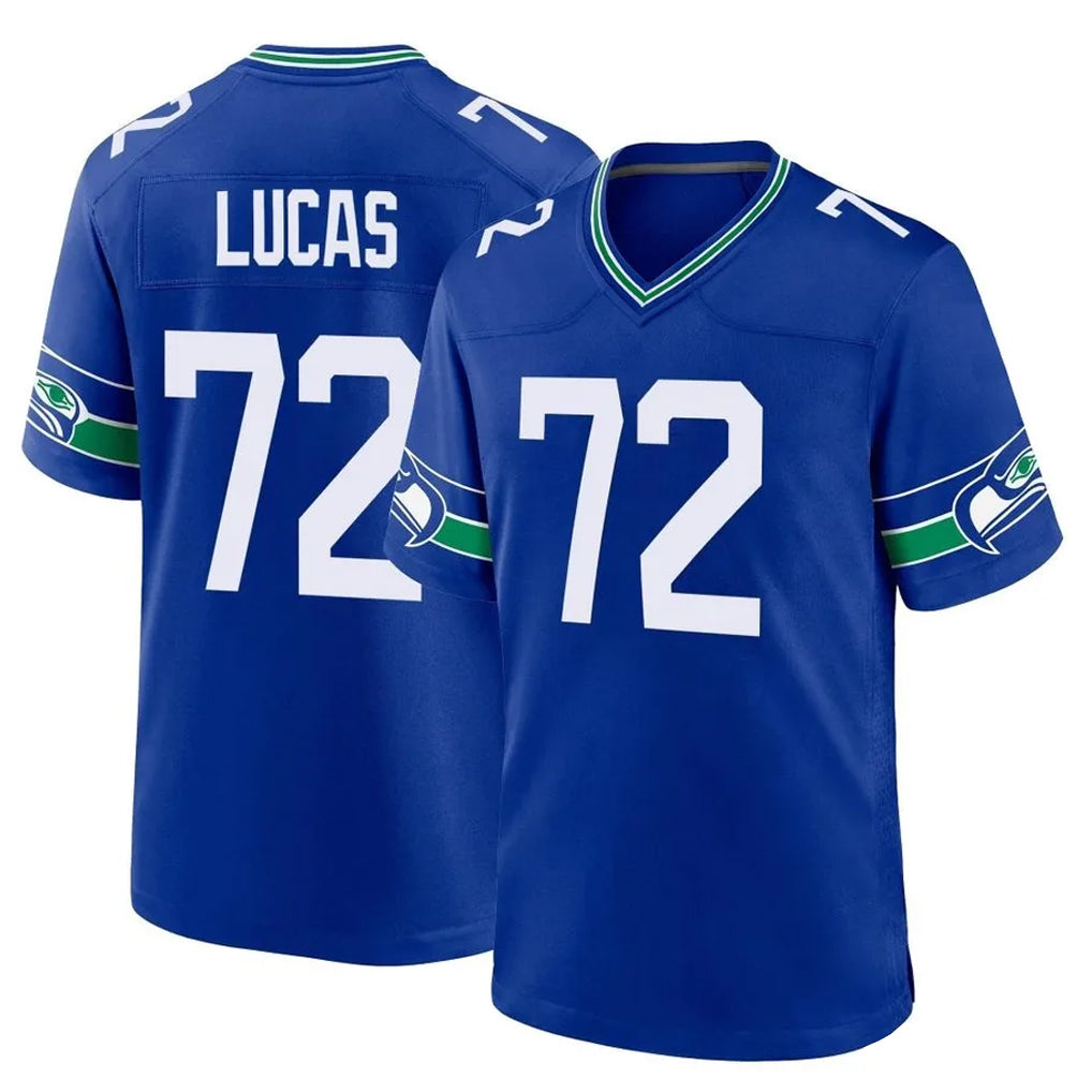 Kdoa S.Seahawks #72 Abraham Lucas Player Royal Throwback Home Game Stitched Jerseys