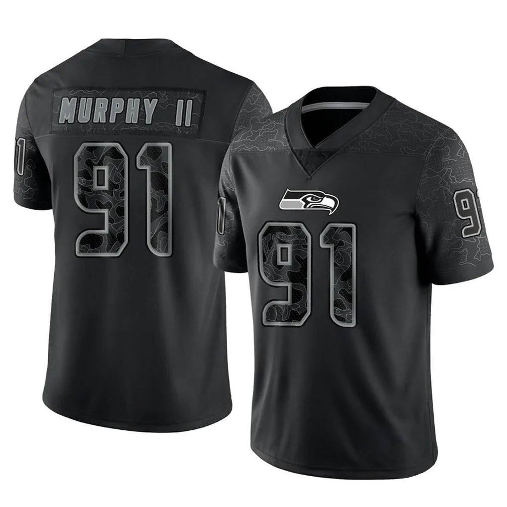 Kdoa S.Seahawks #91 Byron Murphy II Player Black Limited Reflective Home Game Stitched Jerseys