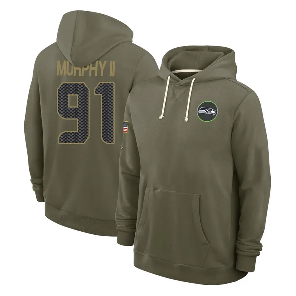 Kdoa S.Seahawks #91 Byron Murphy II Player Olive Salute to Service Pullover Hoodies Limited Stitched Jerseys