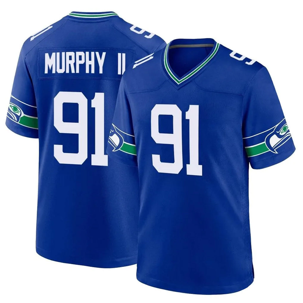Kdoa S.Seahawks #91 Byron Murphy II Player Royal Throwback Home Game Stitched Jerseys