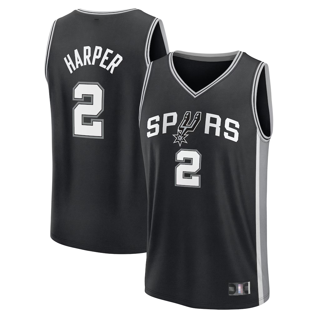 Kdoa SA.Spurs #2 Dylan Harper Fanatics Black 2025 NBA Draft First Round Pick Fast Break Replica Jerseys - Icon Edition