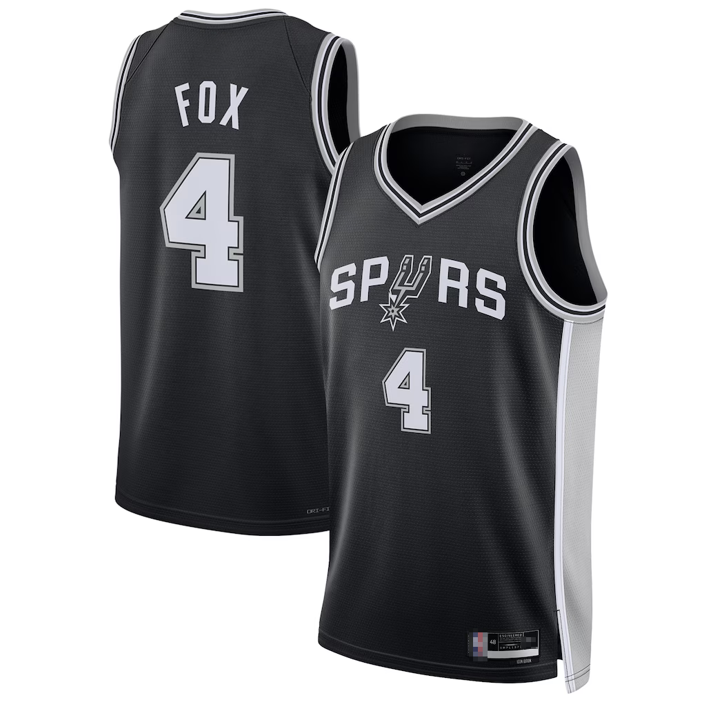 Kdoa SA.Spurs #4 De'Aaron Fox Black Swingman Player Jerseys - Icon Edition