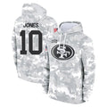 Kdoa SF.49ers #10 Mac Jones Player Arctic Camo Limited Salute to Service Pullover Hoodies Game Stitched Jerseys