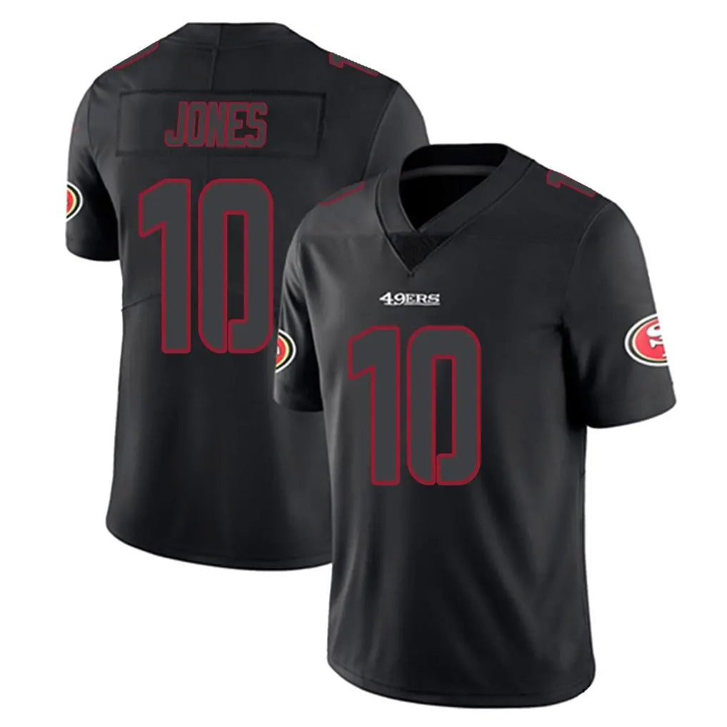 Kdoa SF.49ers #10 Mac Jones Player Black Limited Reflective Home Game Stitched Jerseys