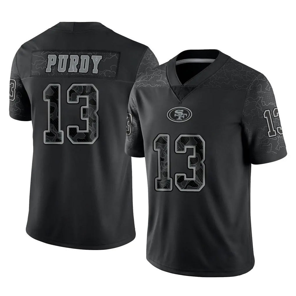 Kdoa SF.49ers #13 Brock Purdy Player Black Limited Reflective Home Game Stitched Jerseys
