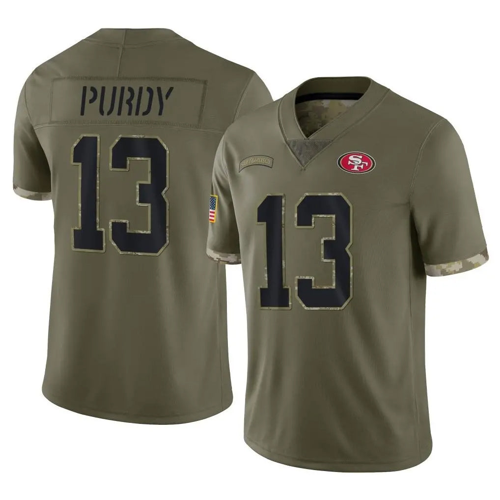 Kdoa SF.49ers #13 Brock Purdy Player Olive Limited Salute To Service Home Game Stitched Jerseys