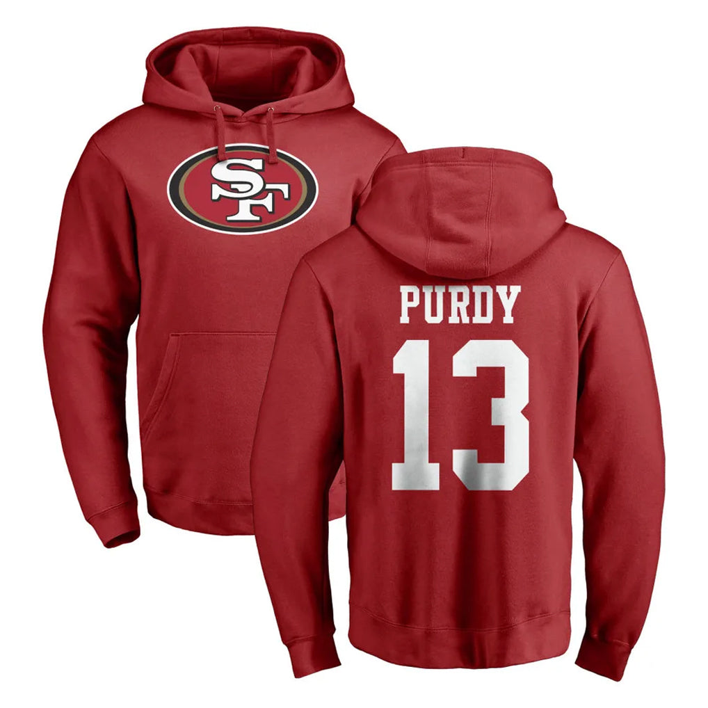 Kdoa SF.49ers #13 Brock Purdy Player Red LOGO Pullover Hoodies Home Game Stitched Jerseys