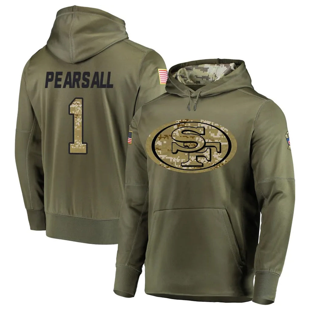 Kdoa SF.49ers #1 Ricky Pearsall Player Salute To Service Olive Hoodie Player Stitched Jerseys