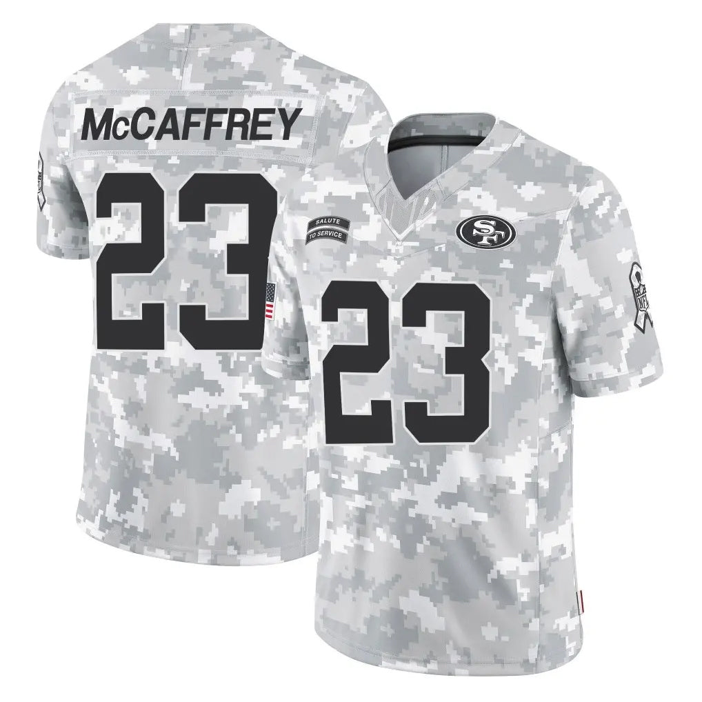 Kdoa SF.49ers #23 Christian McCaffrey Player Arctic Camo Limited Salute To Service Home Game Stitched Jerseys