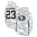 Kdoa SF.49ers #23 Christian McCaffrey Player Arctic Camo Limited Salute to Service Pullover Hoodies Game Stitched Jerseys