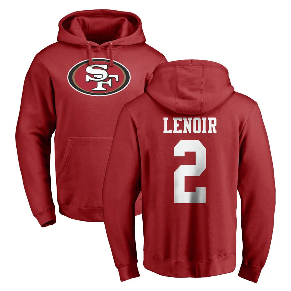 Kdoa SF.49ers #2 Deommodore Lenoir Player Red LOGO Pullover Hoodies Home Game Stitched Jerseys