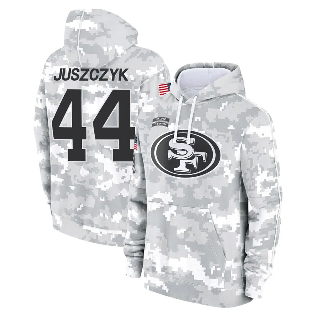 Kdoa SF.49ers #44 Kyle Juszczyk Player Arctic Camo Limited Salute to Service Pullover Hoodies Game Stitched Jerseys