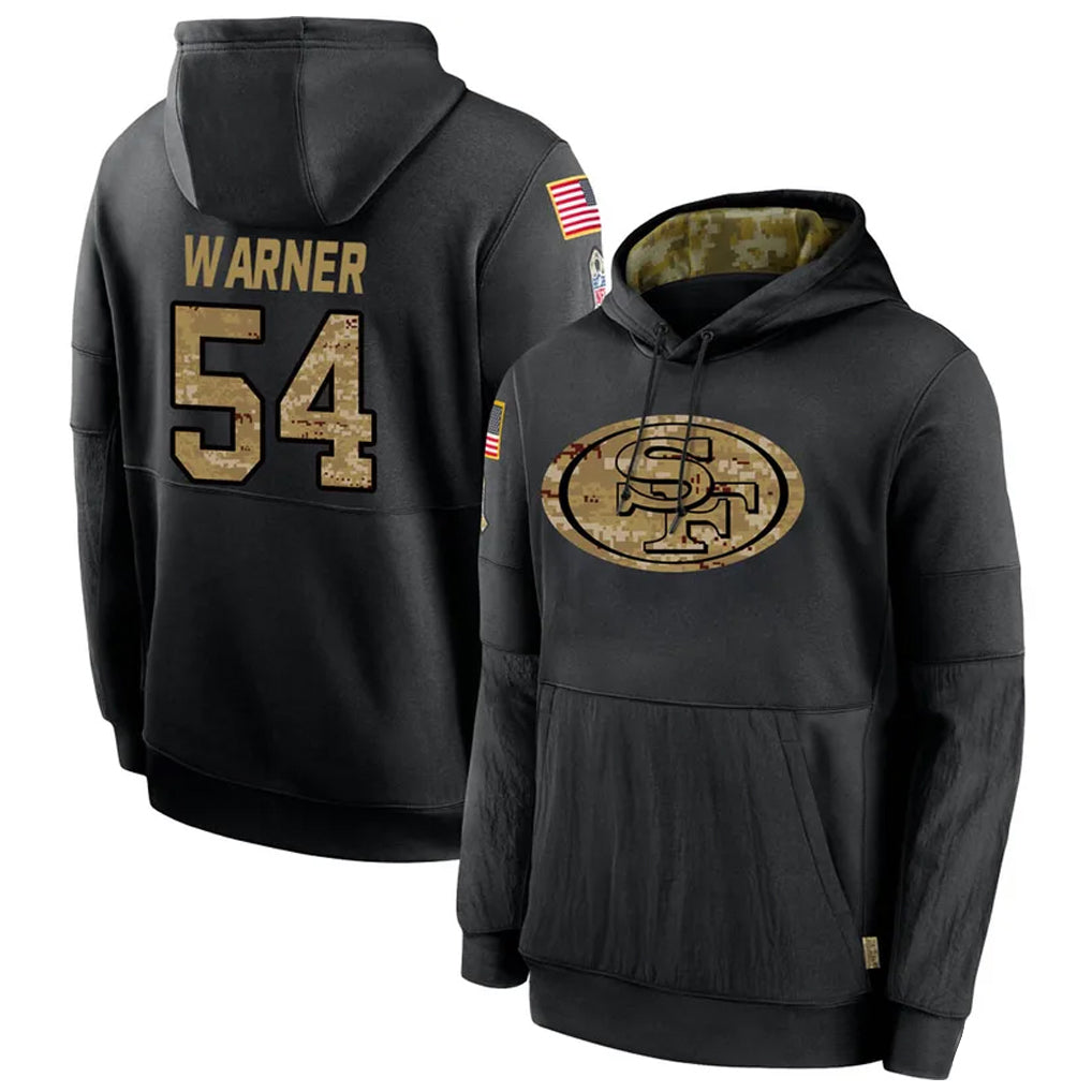 Kdoa SF.49ers #54 Fred Warner Player Black Salute to Service Hoodies Stitched Jerseys