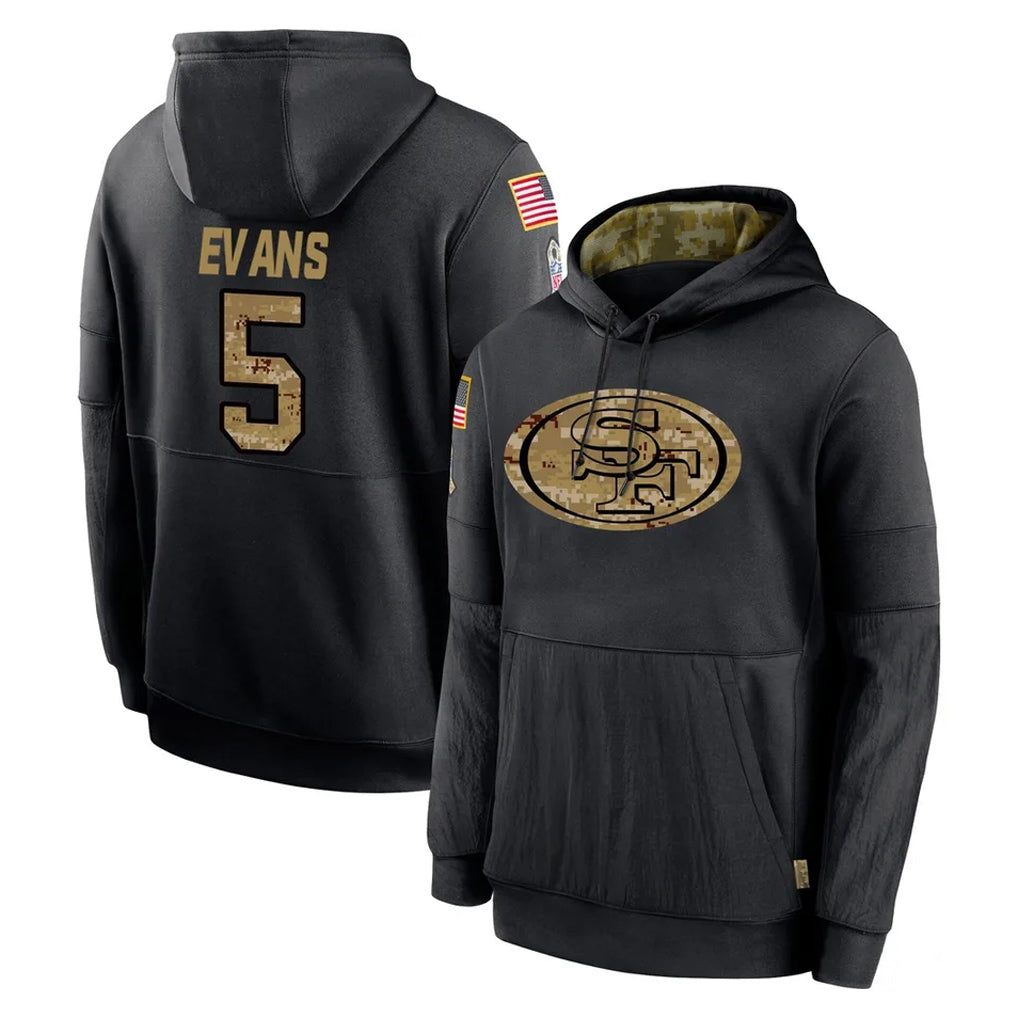 Kdoa SF.49ers #5 Mike Evans Player Black Salute to Service Sideline Performance Pullover Hoodies Home Game Stitched Jerseys