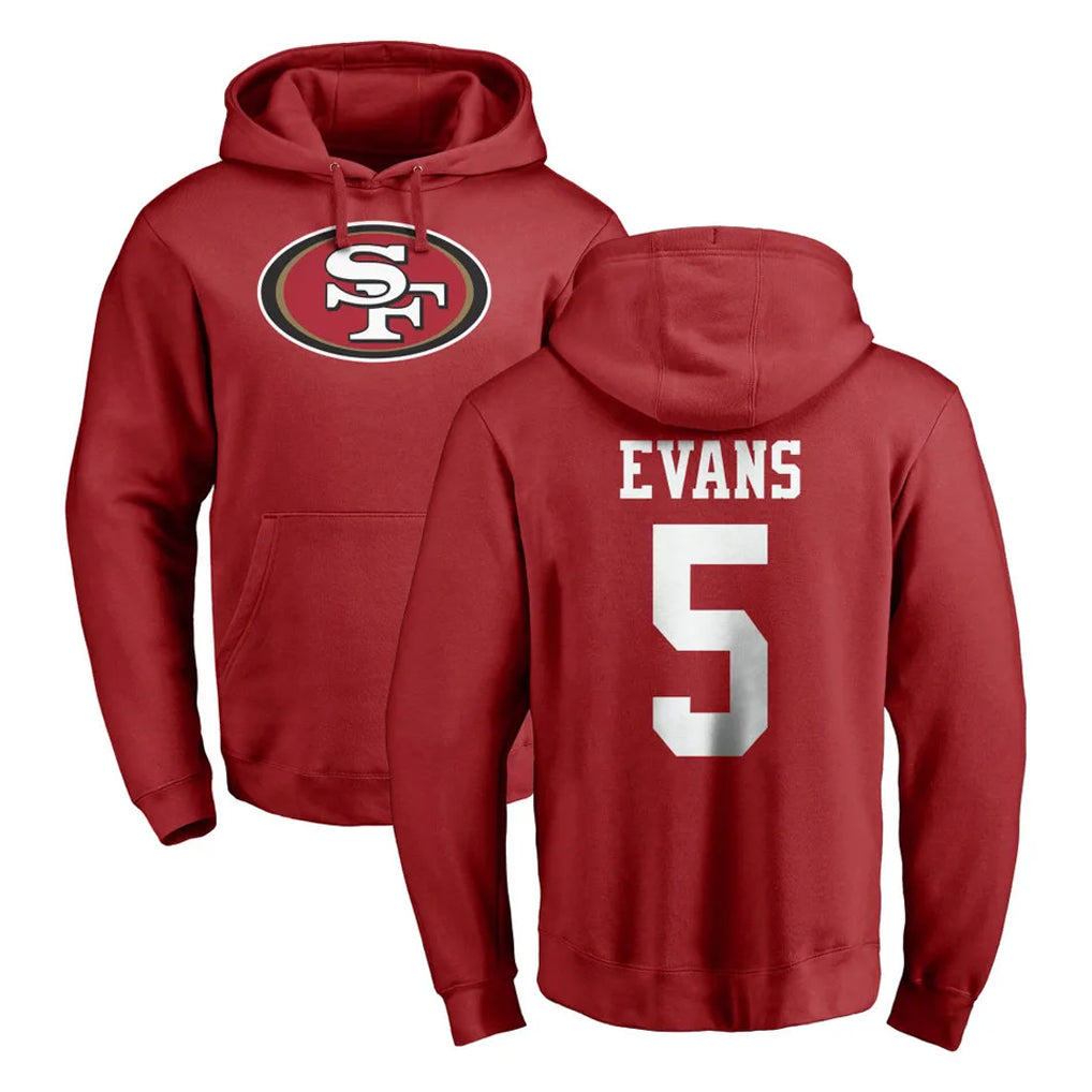 Kdoa SF.49ers #5 Mike Evans Player Red LOGO Pullover Hoodies Home Game Stitched Jerseys