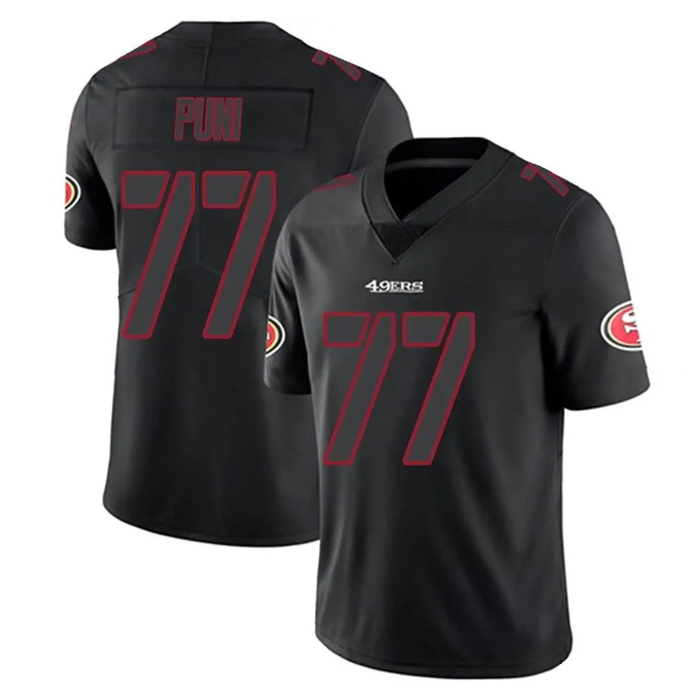 Kdoa SF.49ers #77 Dominick Puni Player Black Impact Limited Home Game Stitched Jerseys