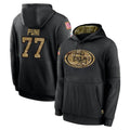 Kdoa SF.49ers #77 Dominick Puni Player Black Salute to Service Sideline Performance Pullover Hoodies Home Game Stitched Jerseys