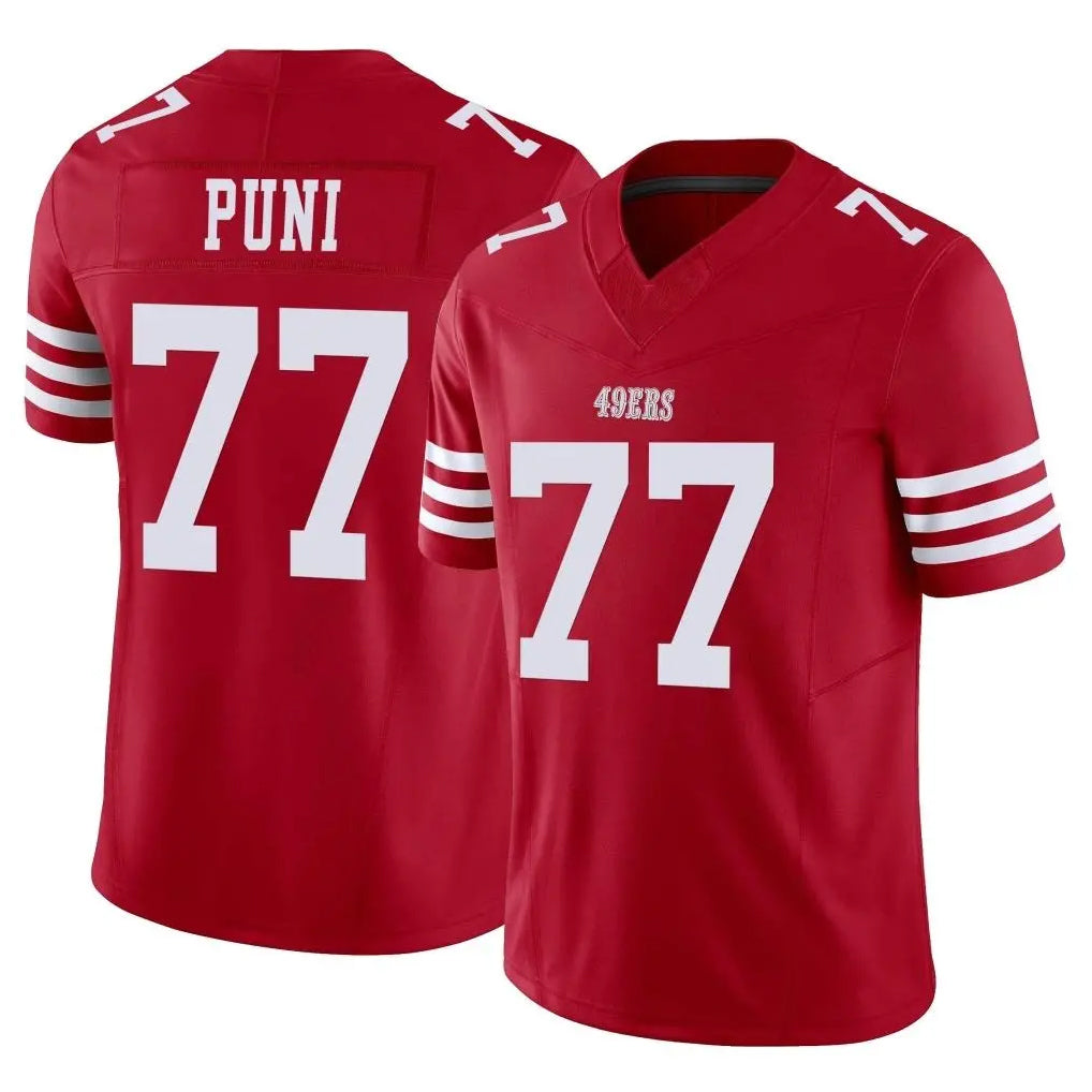 Kdoa SF.49ers #77 Dominick Puni Player Red Limited Vapor F.U.S.E. Home Game Stitched Jerseys